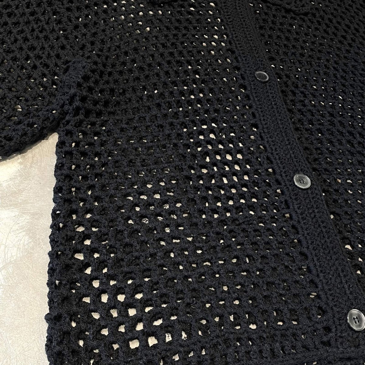 画像5: BLACK COLOR MESH SHORT LENGTH S/S SHIRT / Mens L (5)