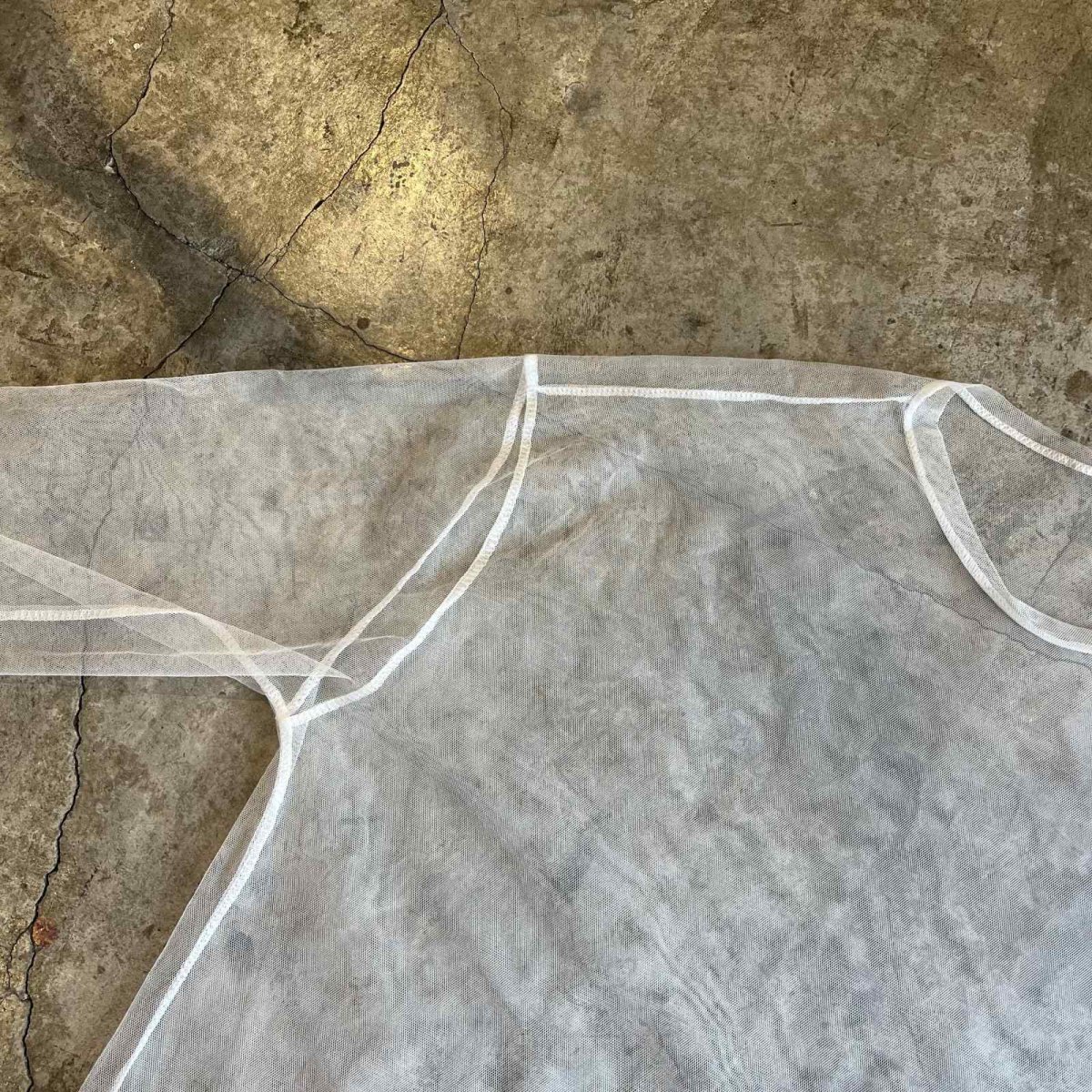 画像9: WHITE COLOR OVER DESIGN TULLE SHEER L/S TOPS / Ladies L (9)