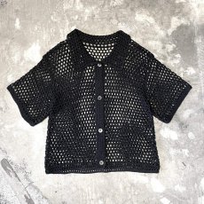 画像1: BLACK COLOR MESH SHORT LENGTH S/S SHIRT / Mens L (1)