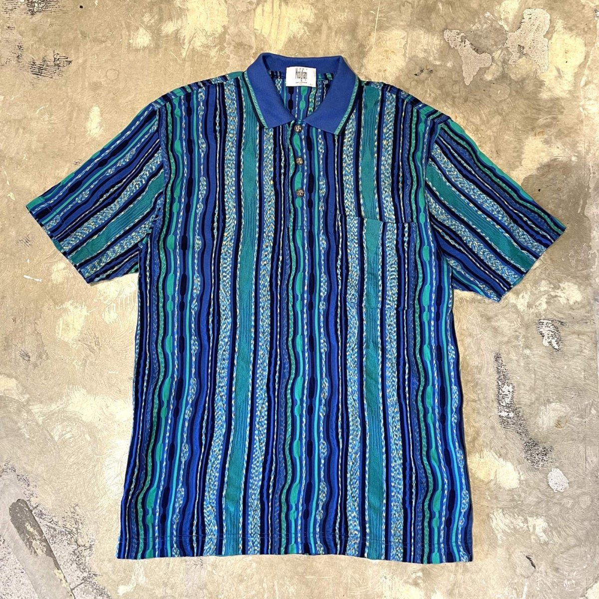 画像1: ALL OVER 3D STRIPE PATTERN S/S POLO SHIRT / Mens L (1)