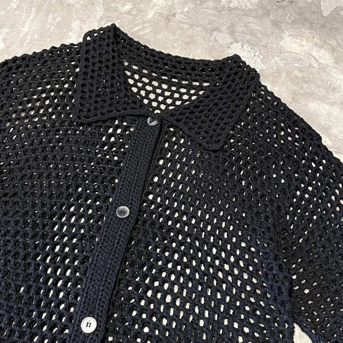 画像4: BLACK COLOR MESH SHORT LENGTH S/S SHIRT / Mens L (4)