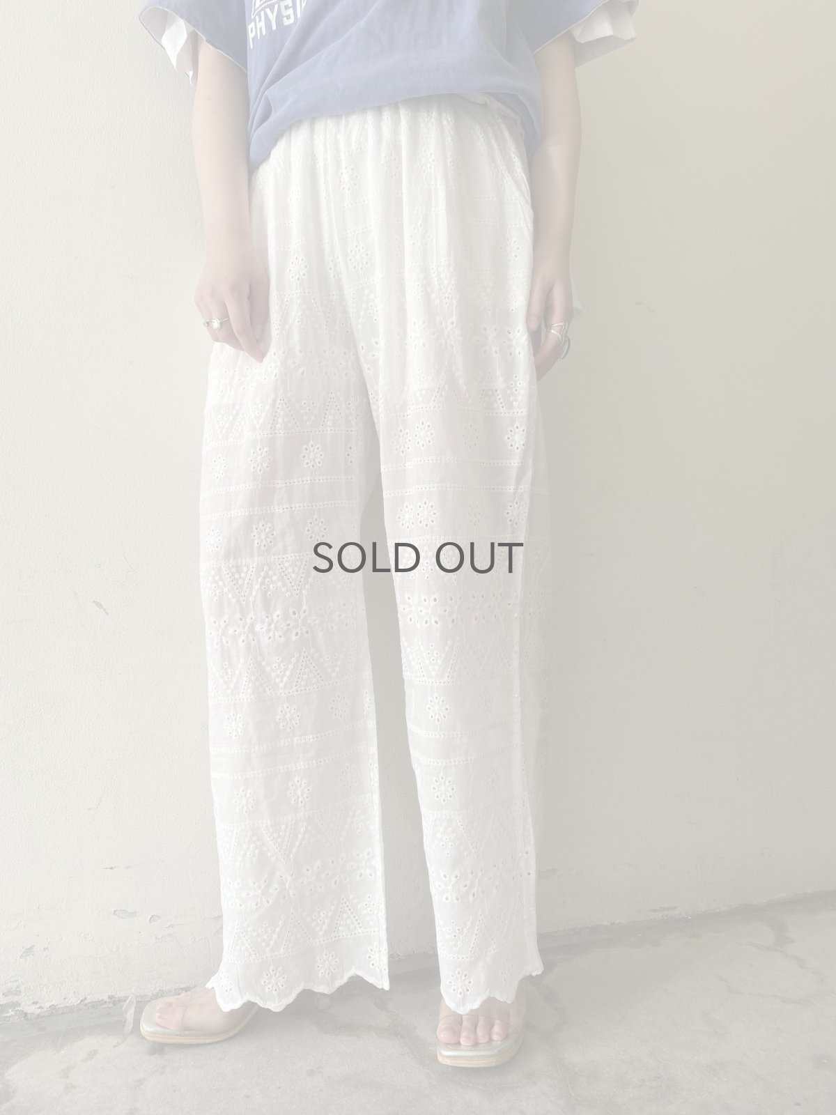画像13: WHITE COLOR PUNCHING LACE HEM DESIGN PANTS / FREE (13)