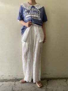 画像12: WHITE COLOR PUNCHING LACE HEM DESIGN PANTS / FREE (12)