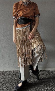 画像11: FAUX SUEDE TIERED DESIGN FRINGE SKIRT / W26 (11)