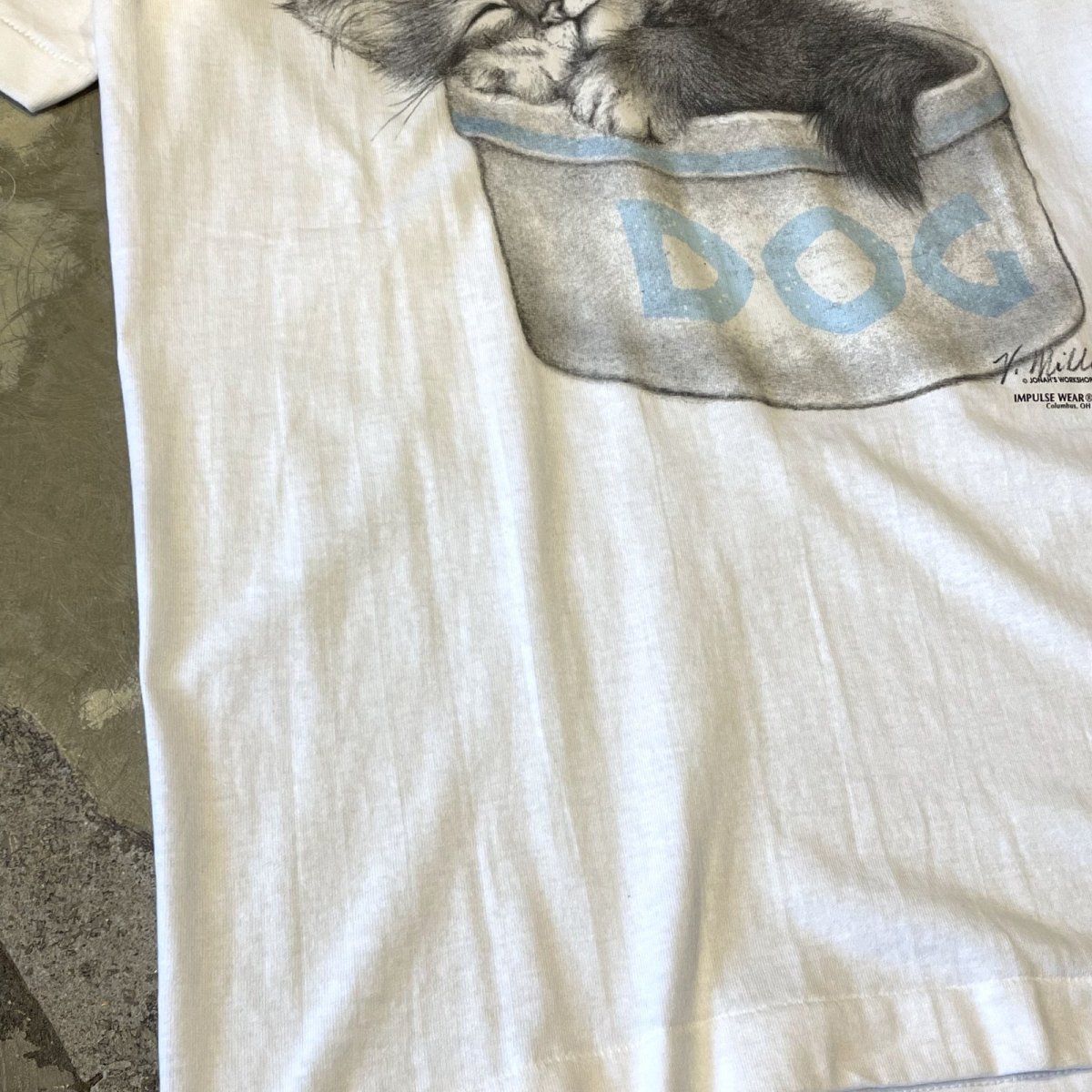 画像5: 90's FRONT SLEEPLING CAT PRINTED S/S TEE / Mens M (5)