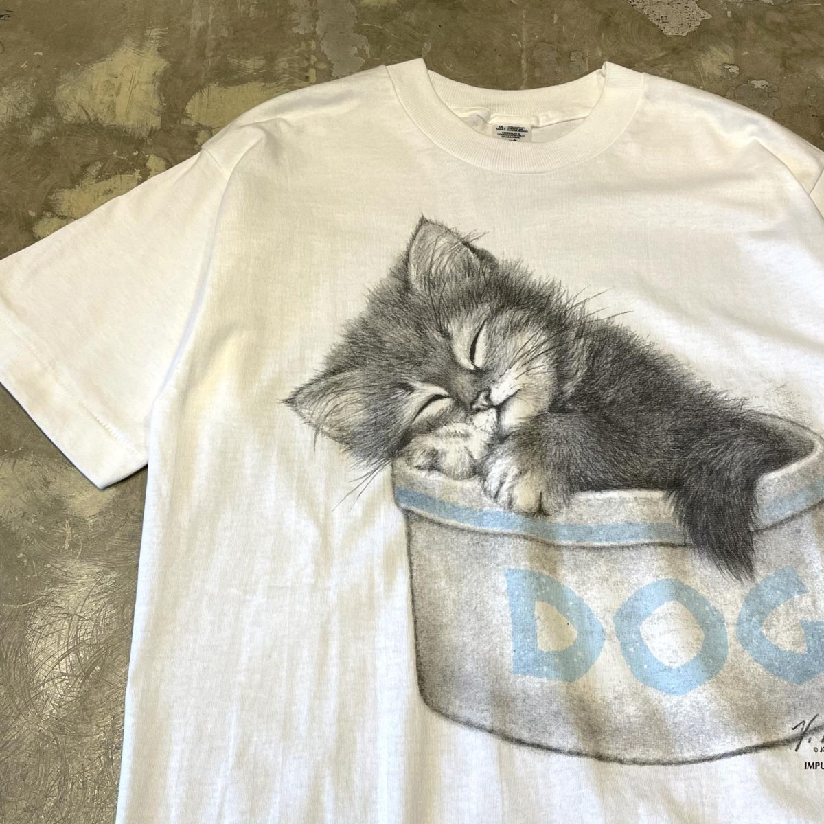 画像3: 90's FRONT SLEEPLING CAT PRINTED S/S TEE / Mens M (3)