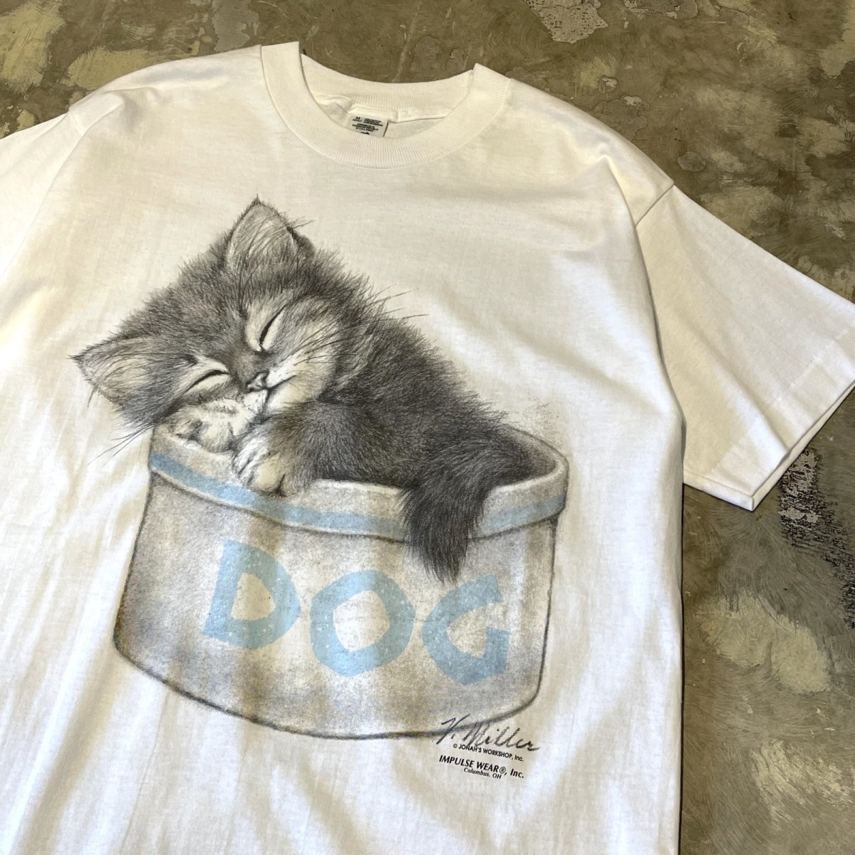 画像4: 90's FRONT SLEEPLING CAT PRINTED S/S TEE / Mens M (4)