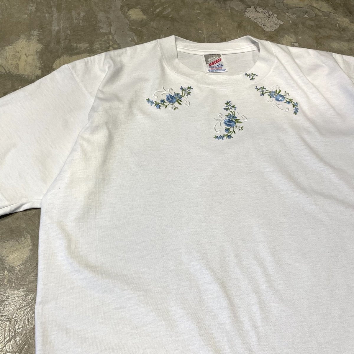 画像3: POINT FLORAL EMBROIDERY S/S TEE / Mens L / MADE IN USA (3)