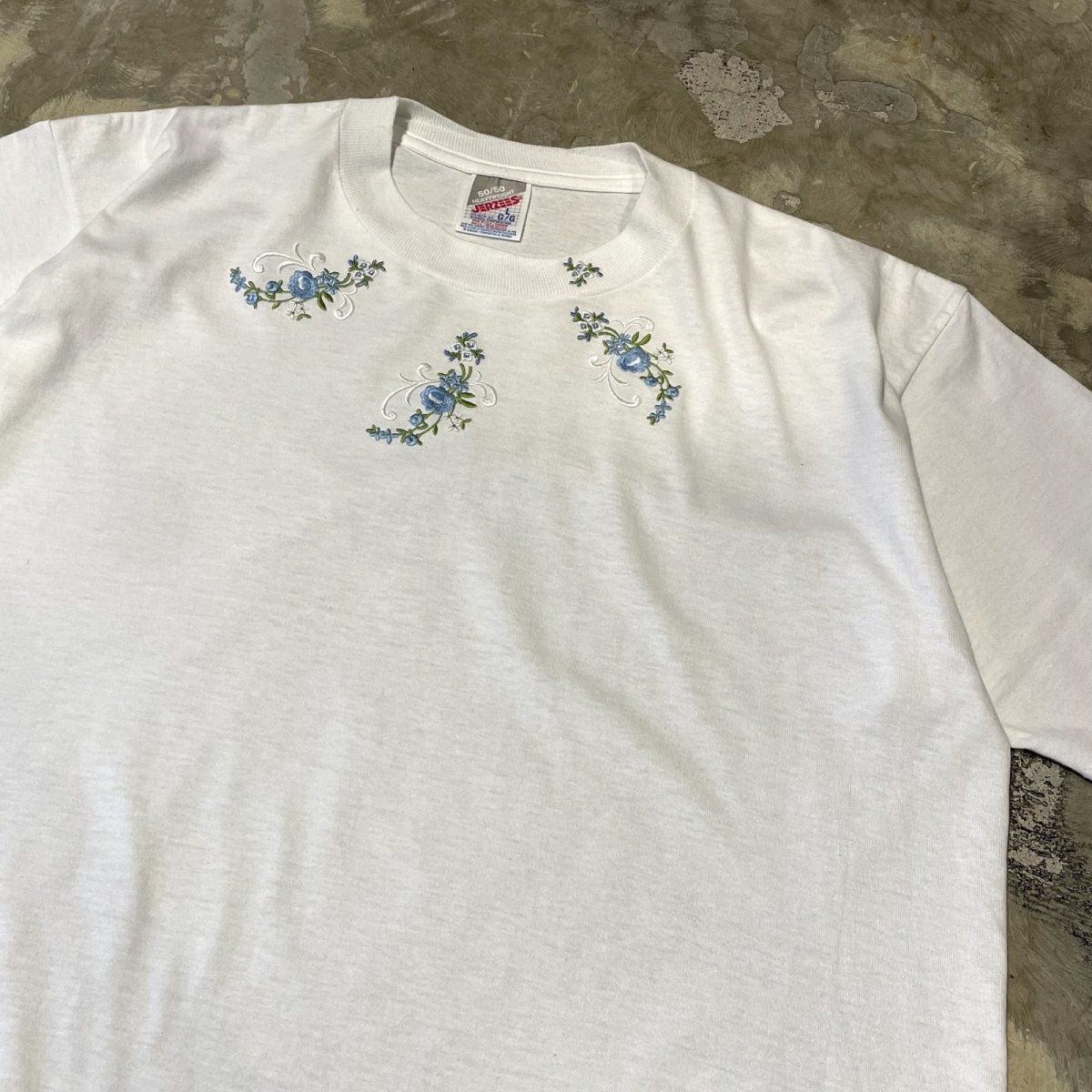 画像4: POINT FLORAL EMBROIDERY S/S TEE / Mens L / MADE IN USA (4)