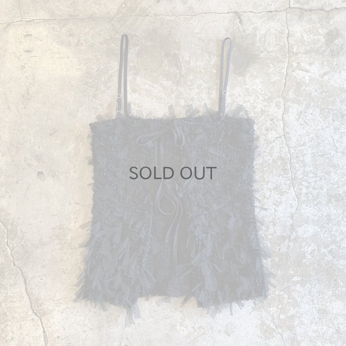 画像1: BLACK COLOR TULLE DESIGN FRINGE 2WAY CAMISOLE / FREE (1)