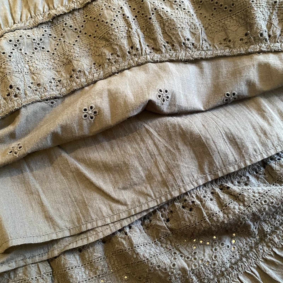 画像7: BLACK COLOR PUNCHING LACE DESIGN FLARE LONG SKIRT / FREE~W30 (7)