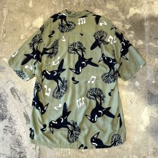 画像2: BIRDS GRAPHIC PATTERN OPEN COLLAR S/S SHIRT / Mens L(XL) (2)
