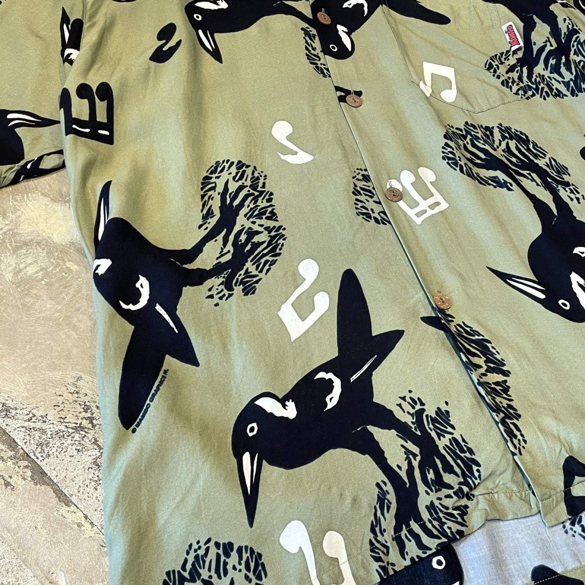 画像5: BIRDS GRAPHIC PATTERN OPEN COLLAR S/S SHIRT / Mens L(XL) (5)