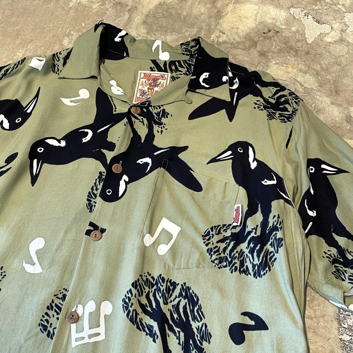 画像4: BIRDS GRAPHIC PATTERN OPEN COLLAR S/S SHIRT / Mens L(XL) (4)