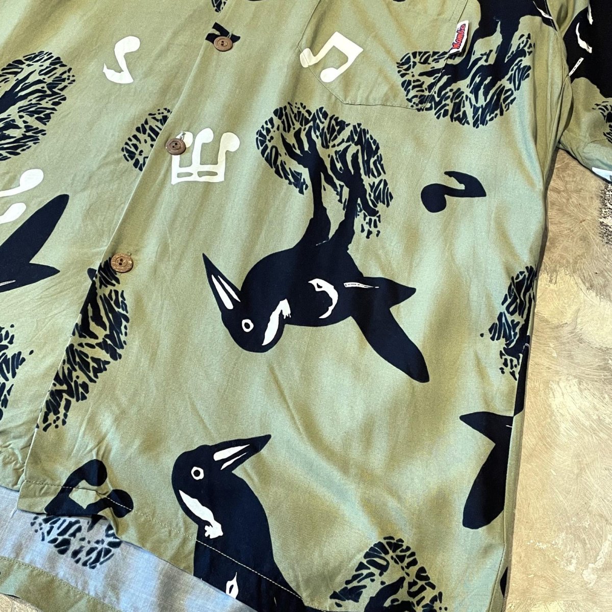 画像6: BIRDS GRAPHIC PATTERN OPEN COLLAR S/S SHIRT / Mens L(XL) (6)