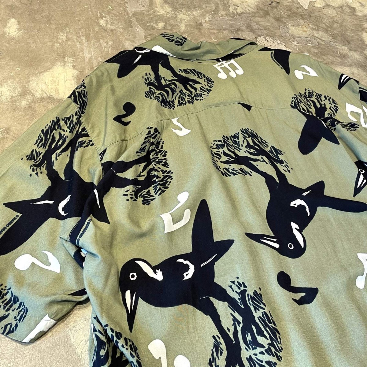 画像9: BIRDS GRAPHIC PATTERN OPEN COLLAR S/S SHIRT / Mens L(XL) (9)