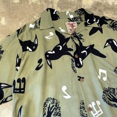 画像3: BIRDS GRAPHIC PATTERN OPEN COLLAR S/S SHIRT / Mens L(XL) (3)