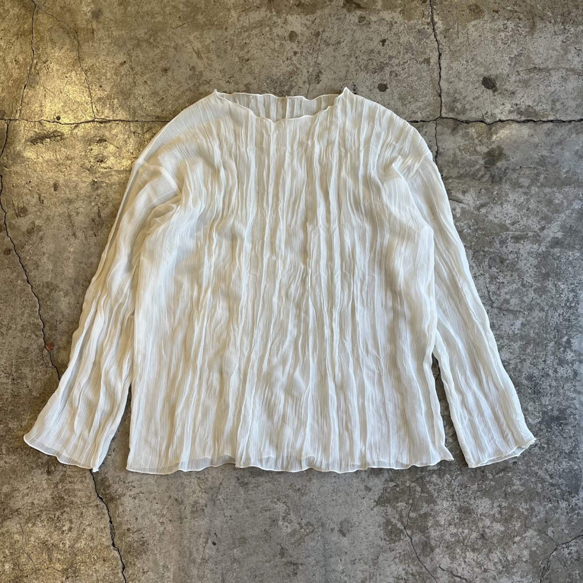 画像1: IVORY COLOR GATHER PATTERN SHEER L/S TOPS / Ladies M (1)
