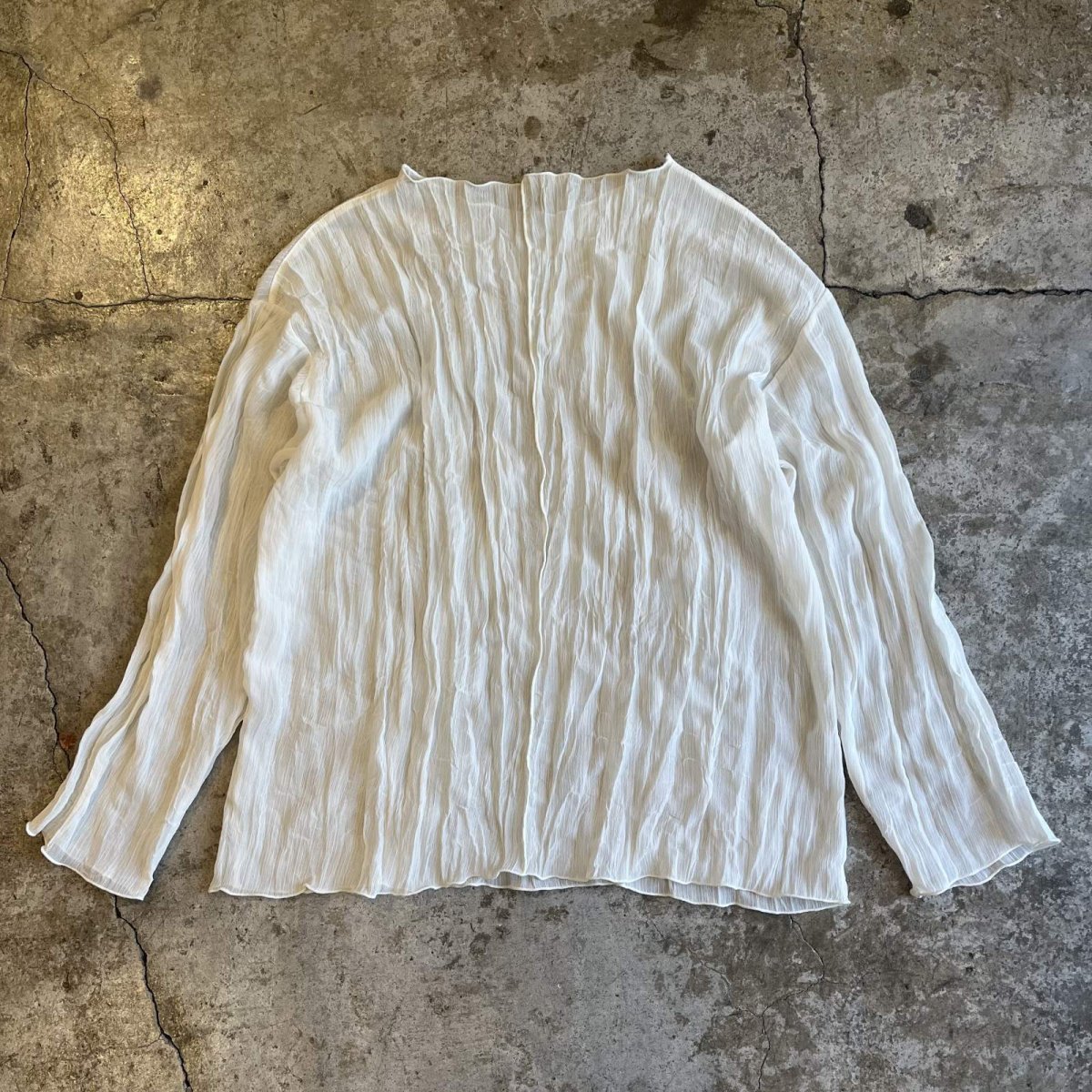 画像2: IVORY COLOR GATHER PATTERN SHEER L/S TOPS / Ladies M (2)