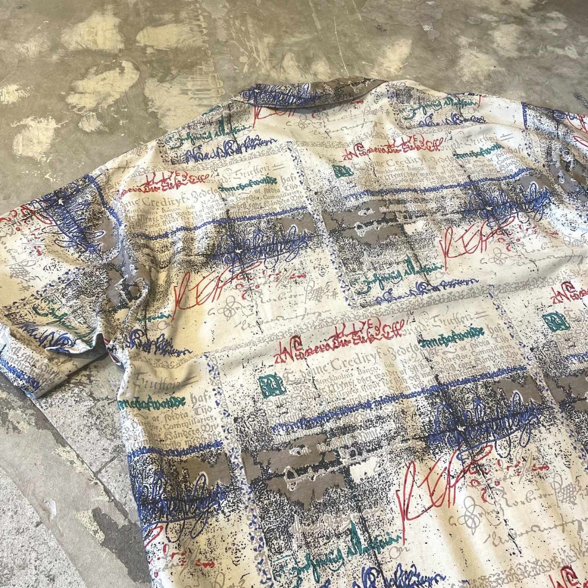 画像9: ALL OVER LETTER GRAPHIC PATTERN OPEN COLLAR S/S SHIRT / Mens L (9)