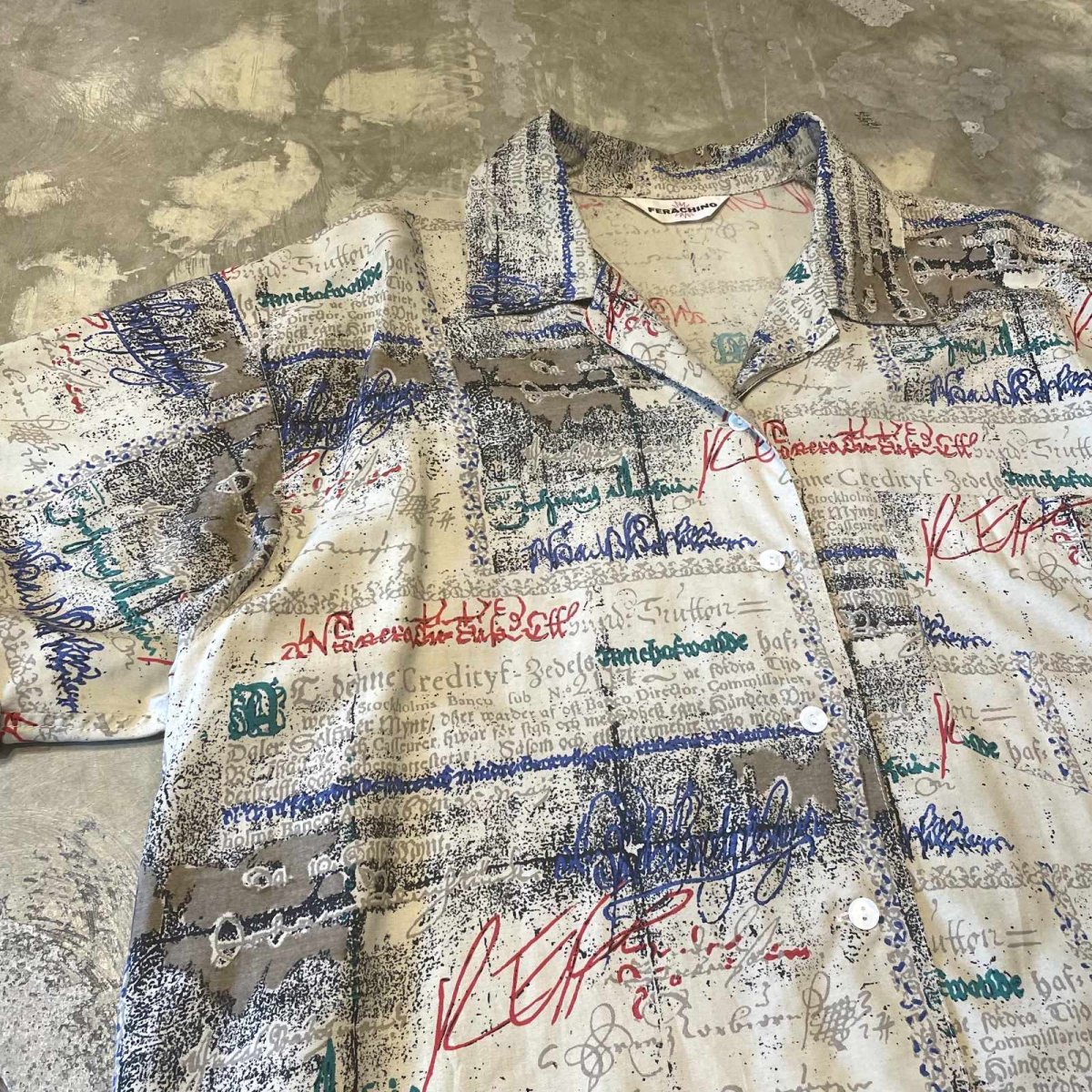 画像3: ALL OVER LETTER GRAPHIC PATTERN OPEN COLLAR S/S SHIRT / Mens L (3)