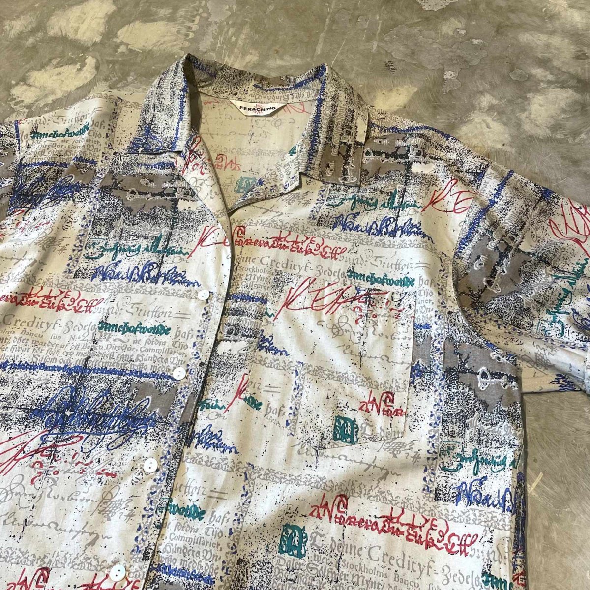 画像4: ALL OVER LETTER GRAPHIC PATTERN OPEN COLLAR S/S SHIRT / Mens L (4)