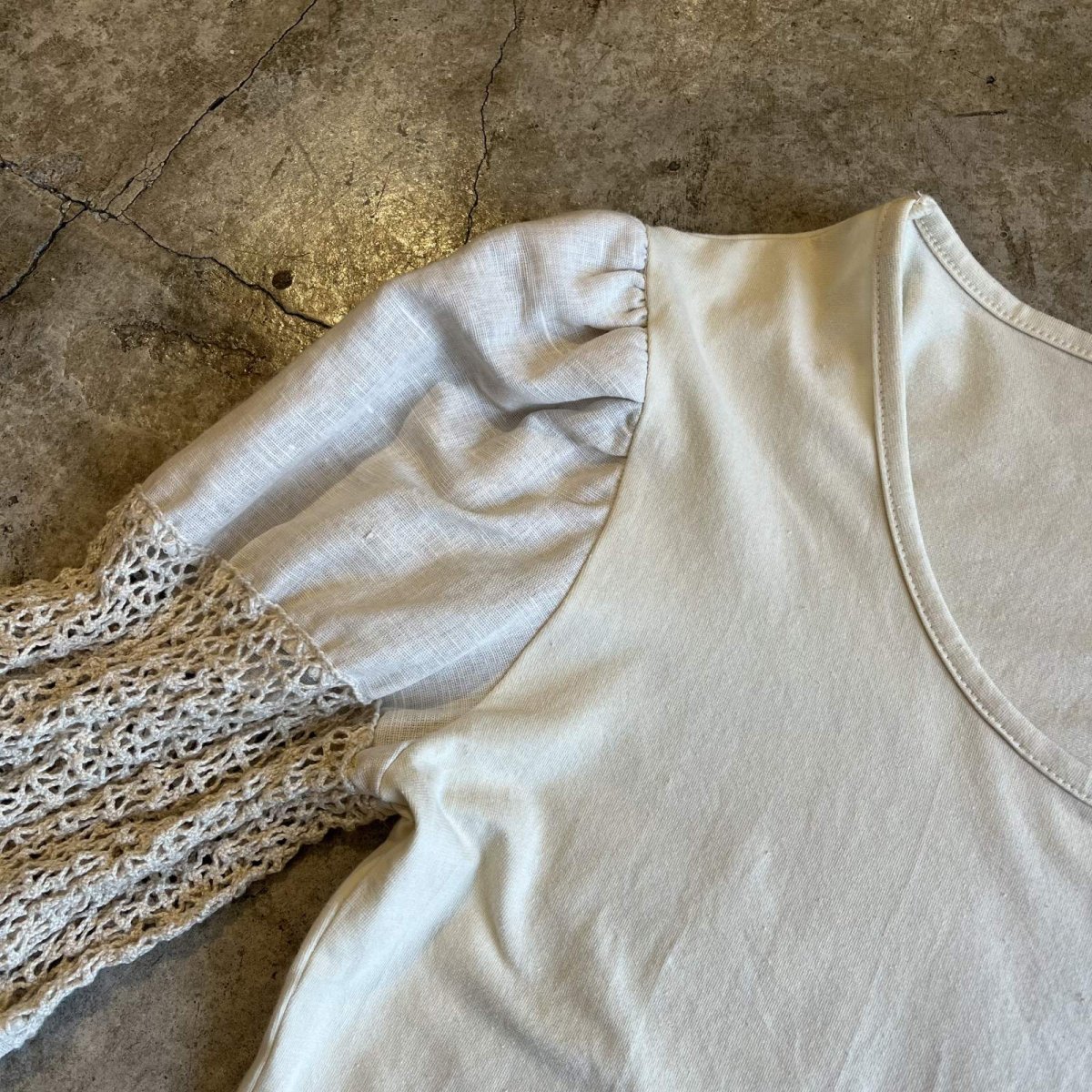 画像10: EURO LINEN×CROCHET SWITCHING DESIGN SLEEVE L/S TOPS / Ladies M (10)