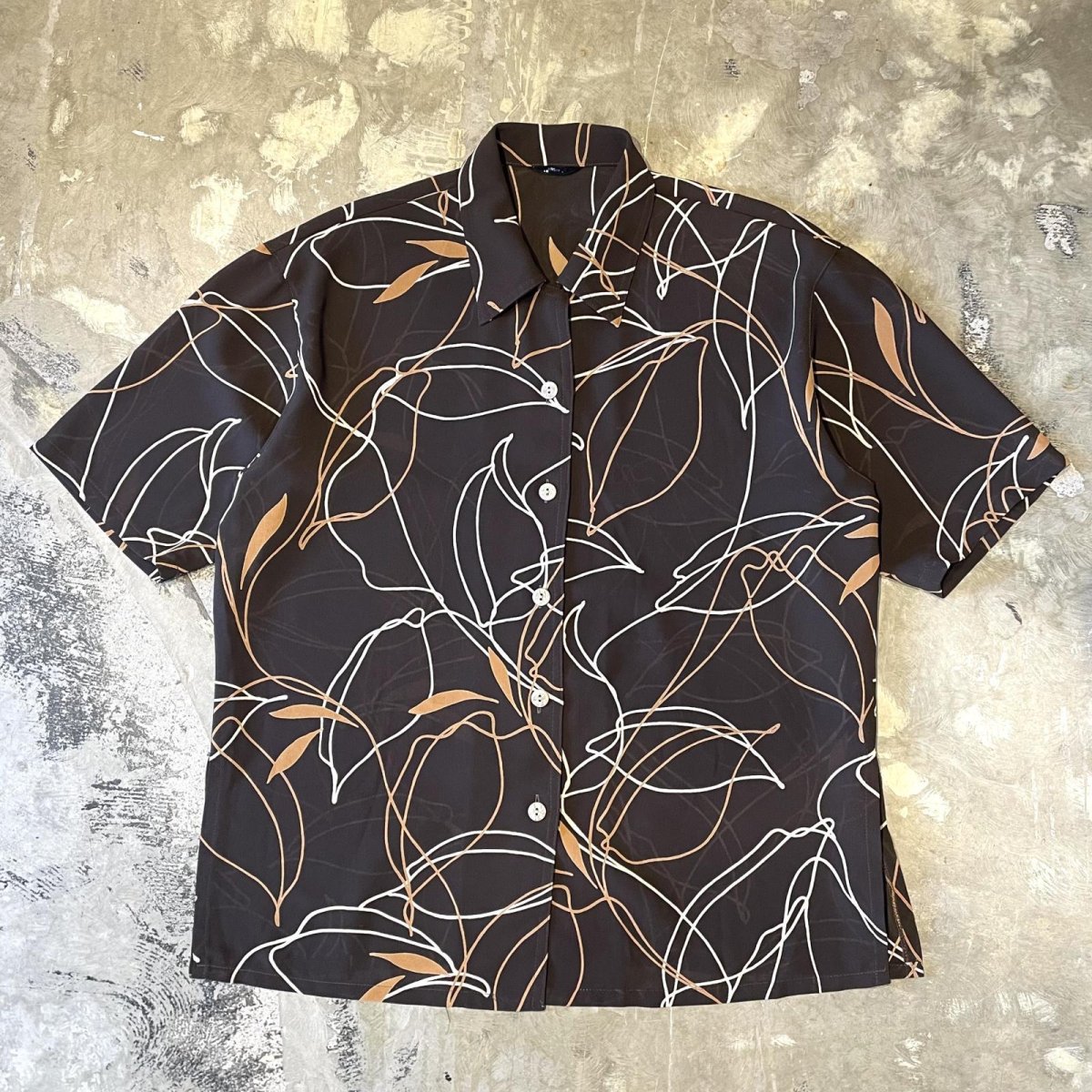 画像1: ALL OVER LINE ART PATTERN SHEER S/S SHIRT / Mens L (1)
