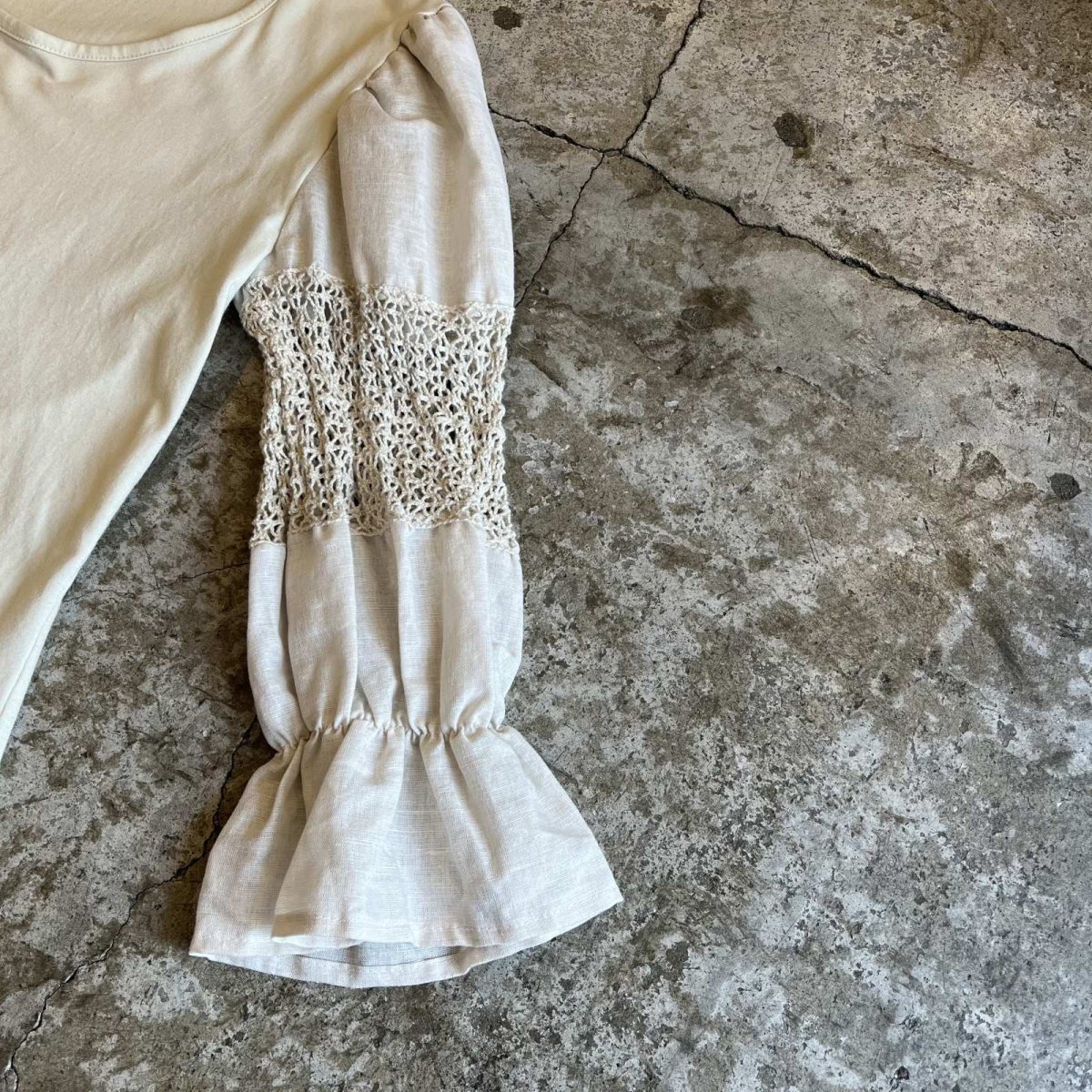 画像7: EURO LINEN×CROCHET SWITCHING DESIGN SLEEVE L/S TOPS / Ladies M (7)