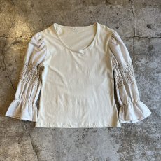 画像1: EURO LINEN×CROCHET SWITCHING DESIGN SLEEVE L/S TOPS / Ladies M (1)