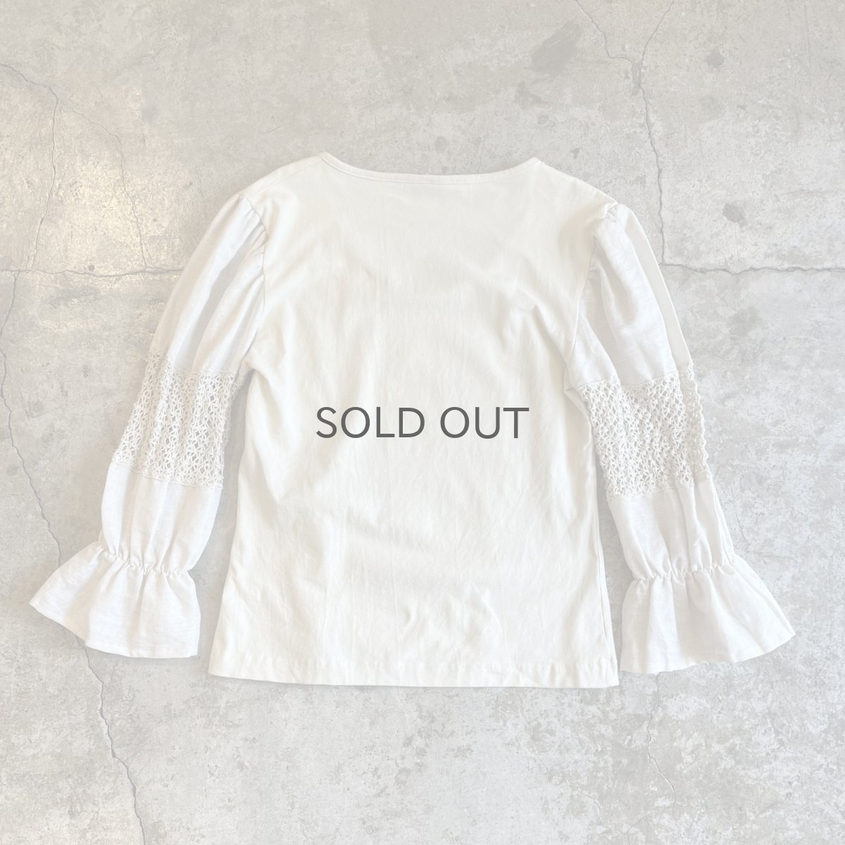 画像2: EURO LINEN×CROCHET SWITCHING DESIGN SLEEVE L/S TOPS / Ladies M (2)