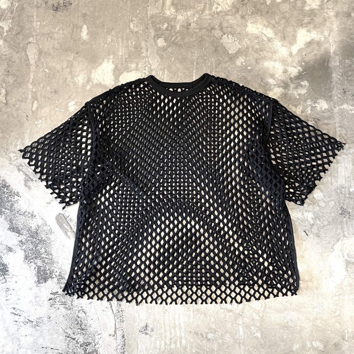 画像1: BLACK COLOR MESH DESIGN S/S TEE / Mens L (1)