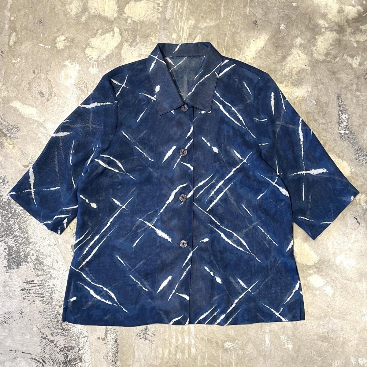 画像1: ALL OVER PATTERN HALF SLEEVE SHEER SHIRT / Mens M (1)