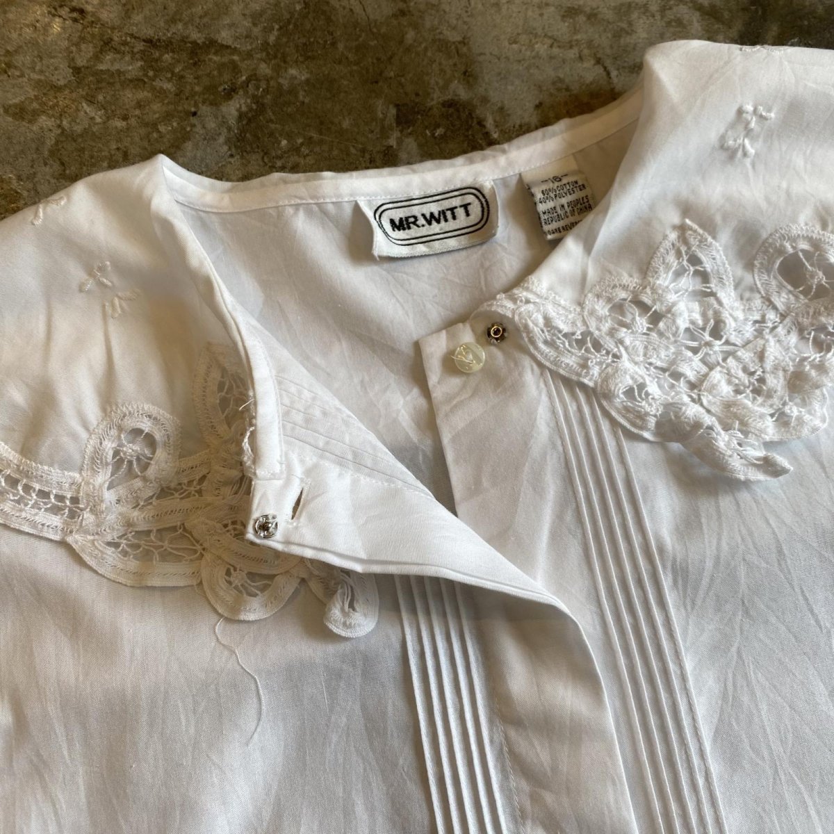 画像8: 90's COLLAR POINT LACE DESIGN S/S BLOUSE / Ladies L (8)