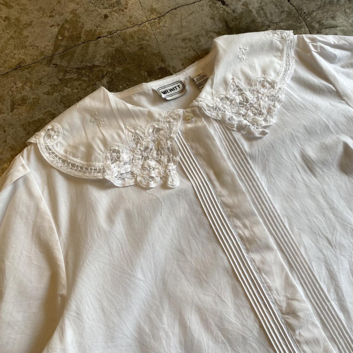 画像3: 90's COLLAR POINT LACE DESIGN S/S BLOUSE / Ladies L (3)