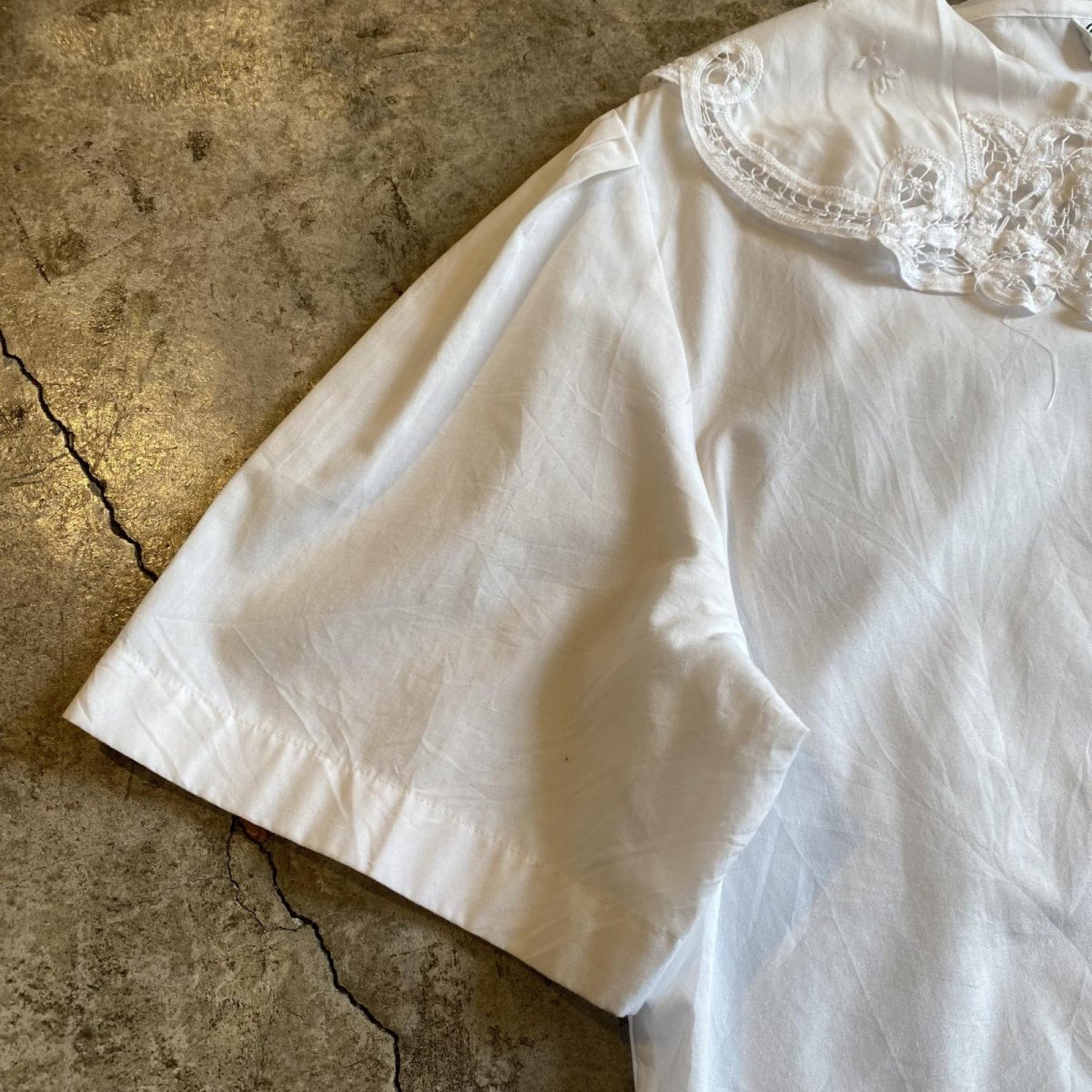 画像6: 90's COLLAR POINT LACE DESIGN S/S BLOUSE / Ladies L (6)