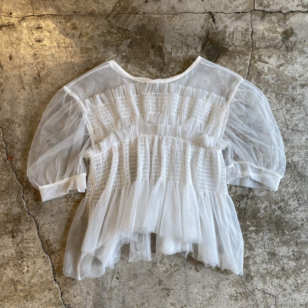 画像1: TIERED DESIGN TULLE SHEER S/S TOPS / Ladies M (1)