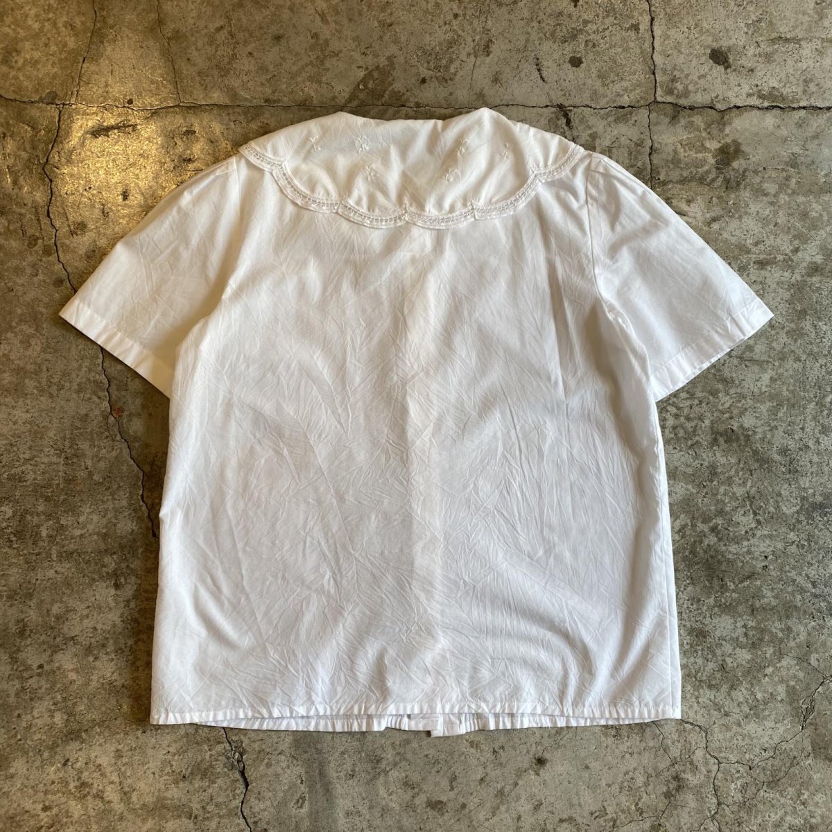 画像2: 90's COLLAR POINT LACE DESIGN S/S BLOUSE / Ladies L (2)