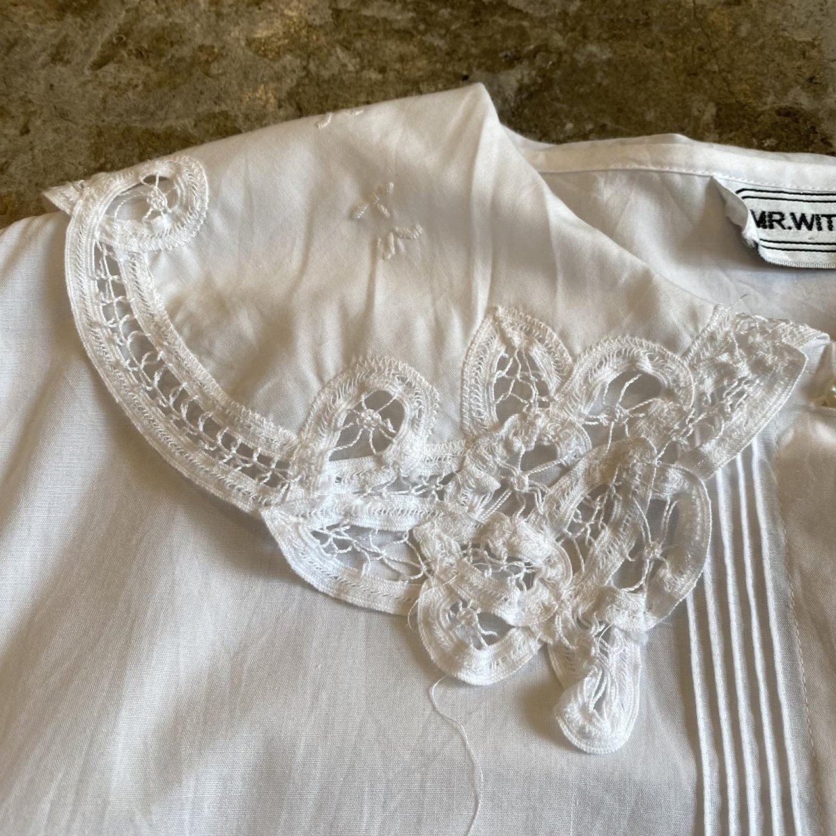 画像4: 90's COLLAR POINT LACE DESIGN S/S BLOUSE / Ladies L (4)