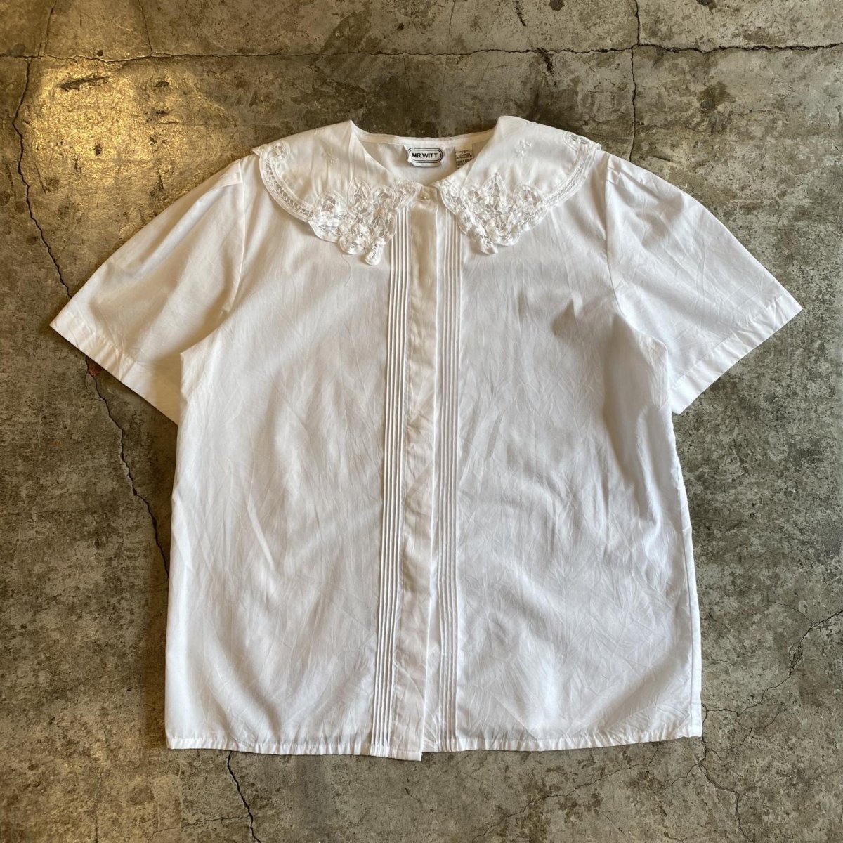 画像1: 90's COLLAR POINT LACE DESIGN S/S BLOUSE / Ladies L (1)