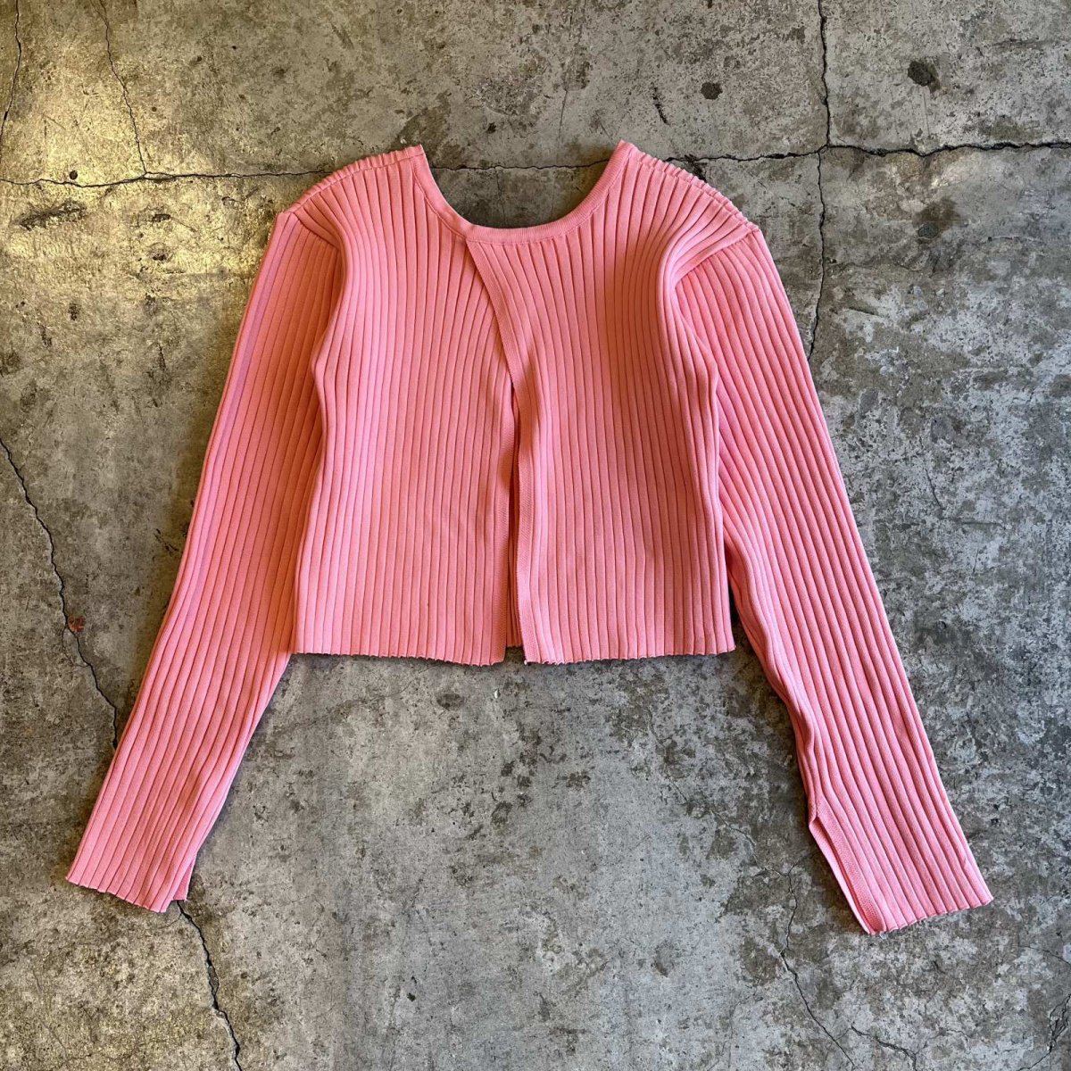 画像2: BACK SLIT SHORT DESIGN COLOR RIB L/S TOPS / Ladies S~M (2)