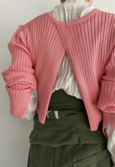 画像13: BACK SLIT SHORT DESIGN COLOR RIB L/S TOPS / Ladies S~M (13)