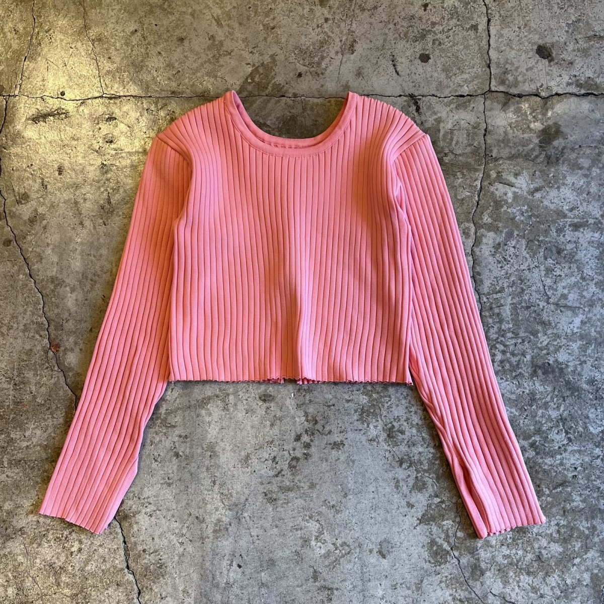 画像1: BACK SLIT SHORT DESIGN COLOR RIB L/S TOPS / Ladies S~M (1)