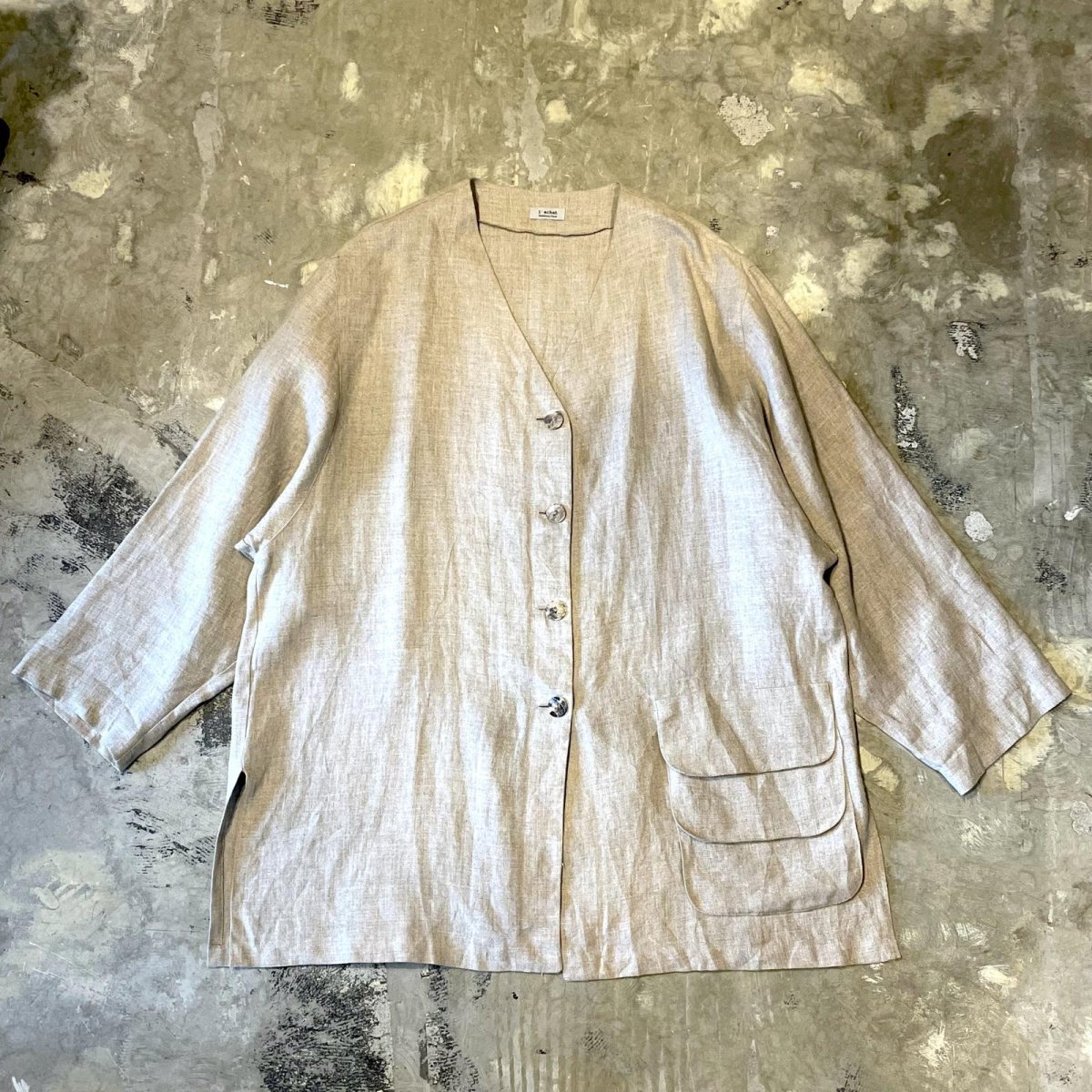 画像1: DOUBLE FLAP POCKET LINEN CARDIGAN / Mens XL (1)