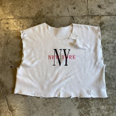 画像1: FRONT "NEW YORK" LOGO EMBROIDERY CRASH DAMAGE DESIGN S/S SWEAT / Ladies L  (1)