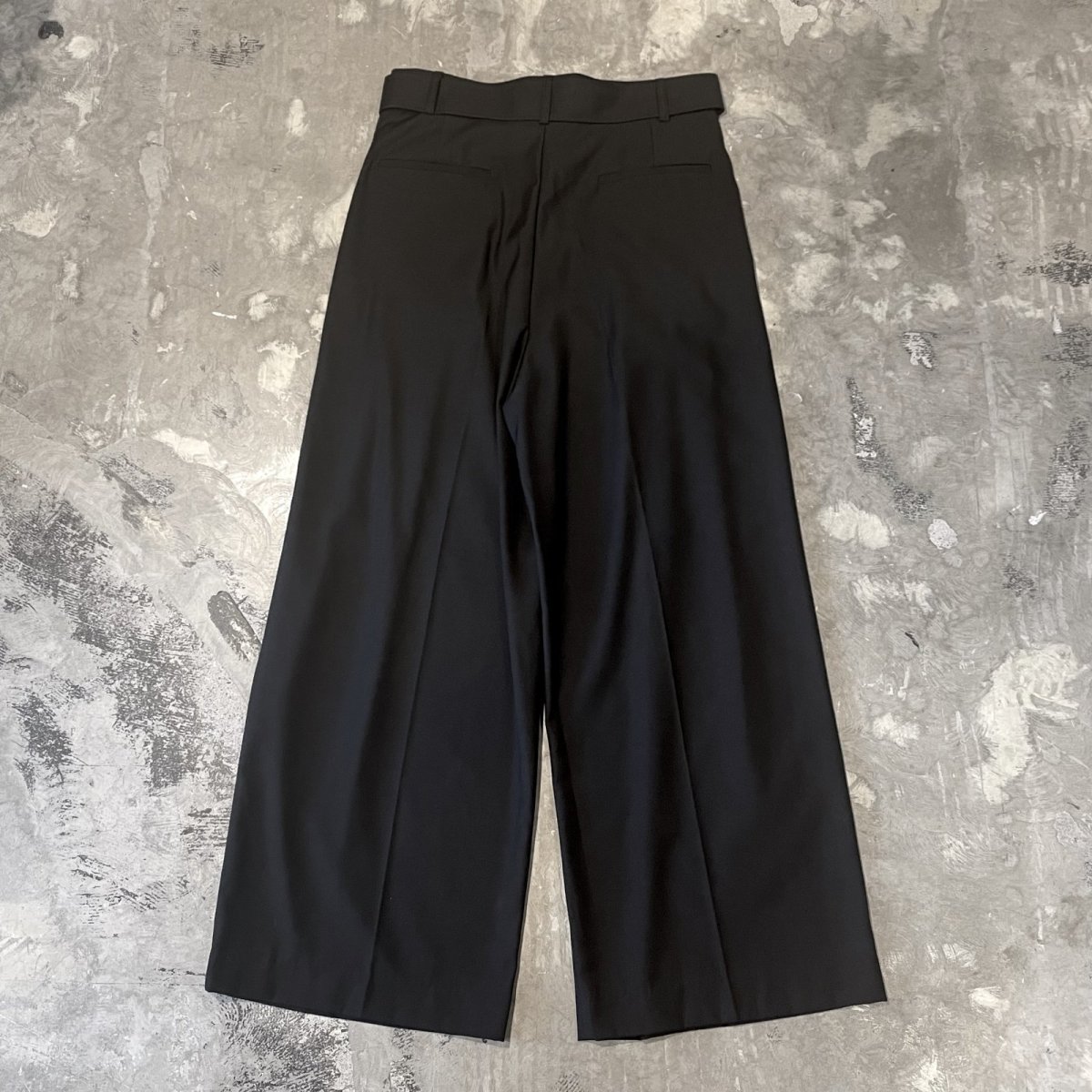 画像2: 【WONDERGROUND】DESIGN TUCK WIDE SILHOUETTE BELTED SLACKS / BLACK / OS (2)