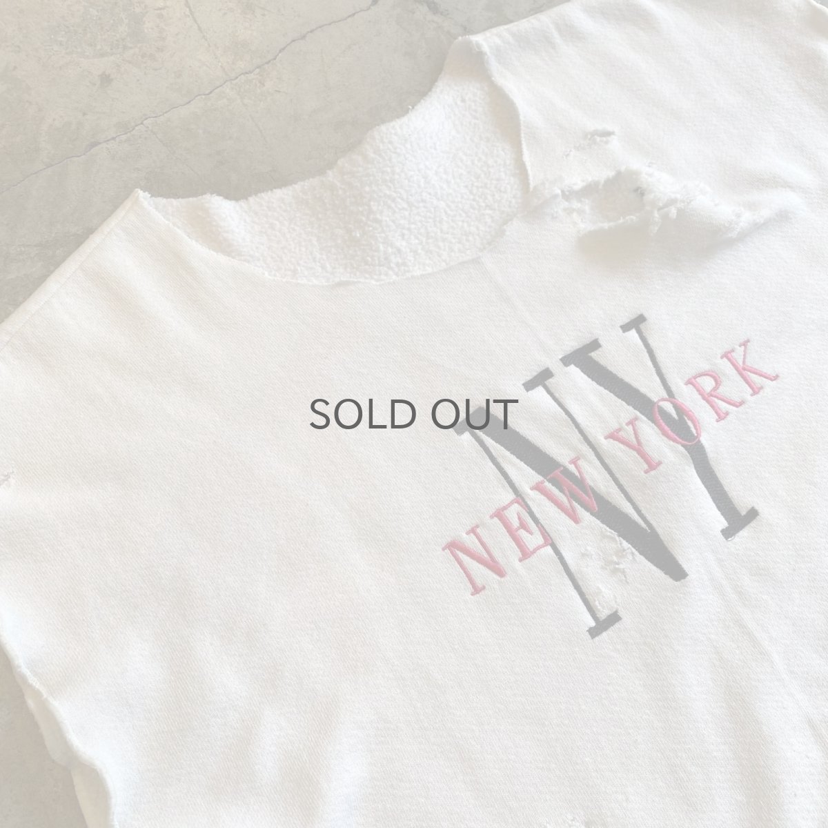 画像3: FRONT "NEW YORK" LOGO EMBROIDERY CRASH DAMAGE DESIGN S/S SWEAT / Ladies L  (3)