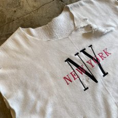 画像3: FRONT "NEW YORK" LOGO EMBROIDERY CRASH DAMAGE DESIGN S/S SWEAT / Ladies L  (3)