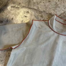 画像9: COLOR OUT STITCH DESIGN SHEER TULLE HALF NECK L/S TOPS / Ladies M (9)