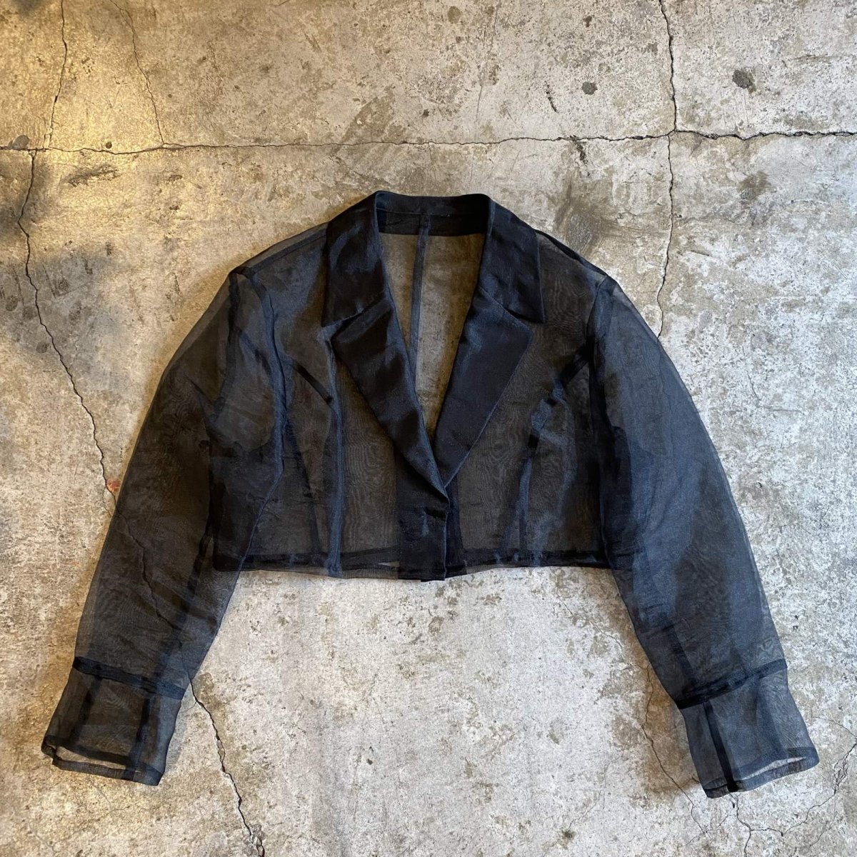 画像1: BLACK COLOR SHEER DESIGN SHORT JACKET / Ladies M (1)